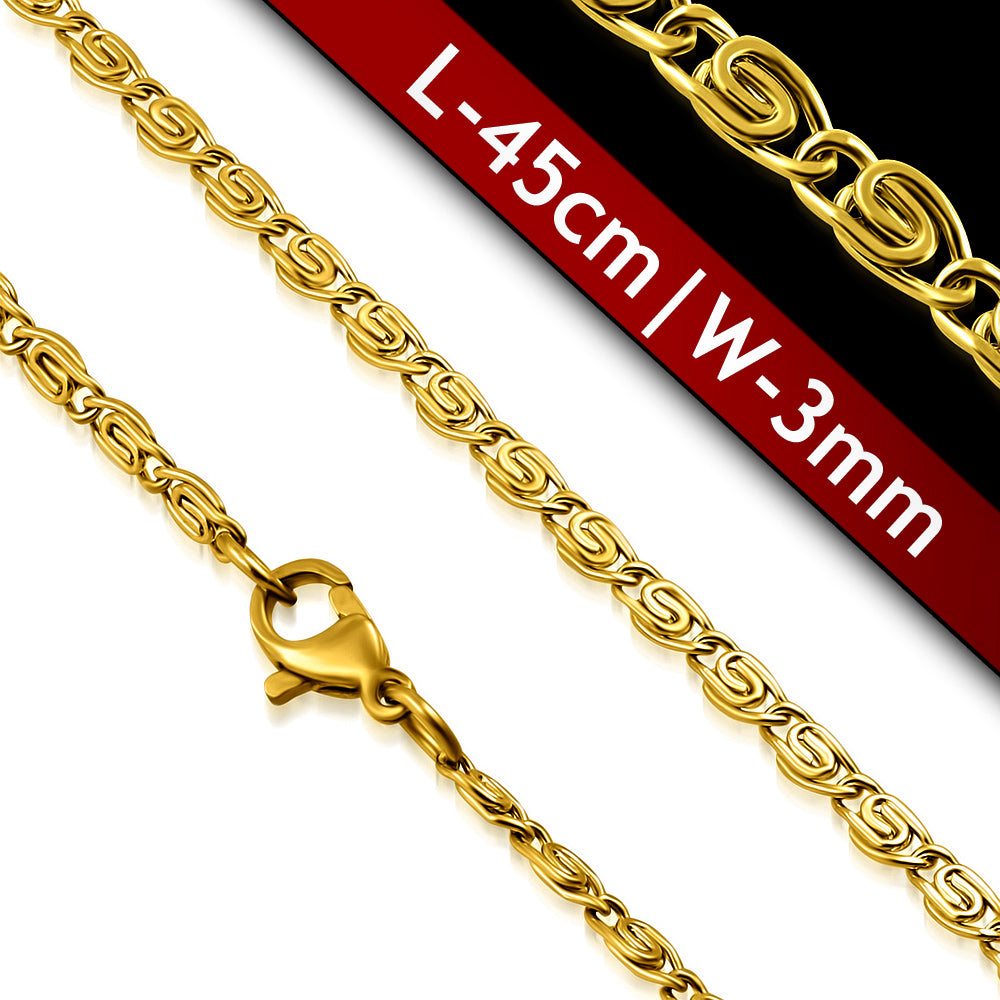 L45cm W3mm | Fashion Alloy Gold Color Plated Greek Key Snail Link Chain