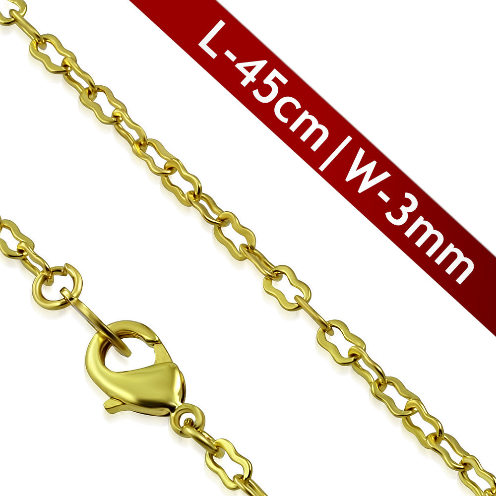 L45cm W3mm | Fashion Alloy Gold Color Plated Fancy Oval Link Chain