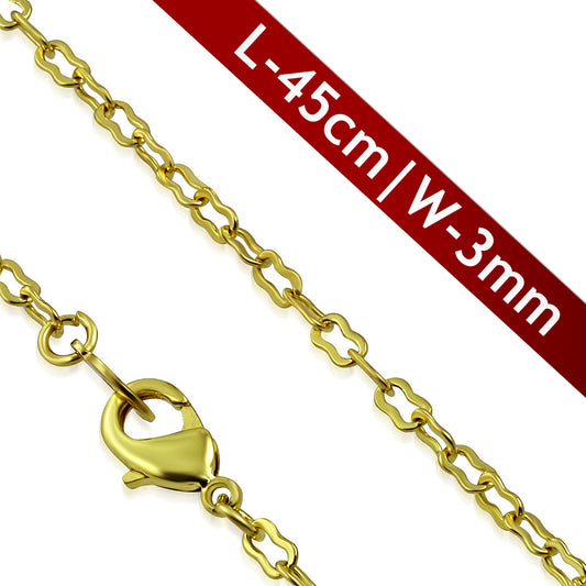 L45cm W3mm | Fashion Alloy Gold Color Plated Fancy Oval Link Chain