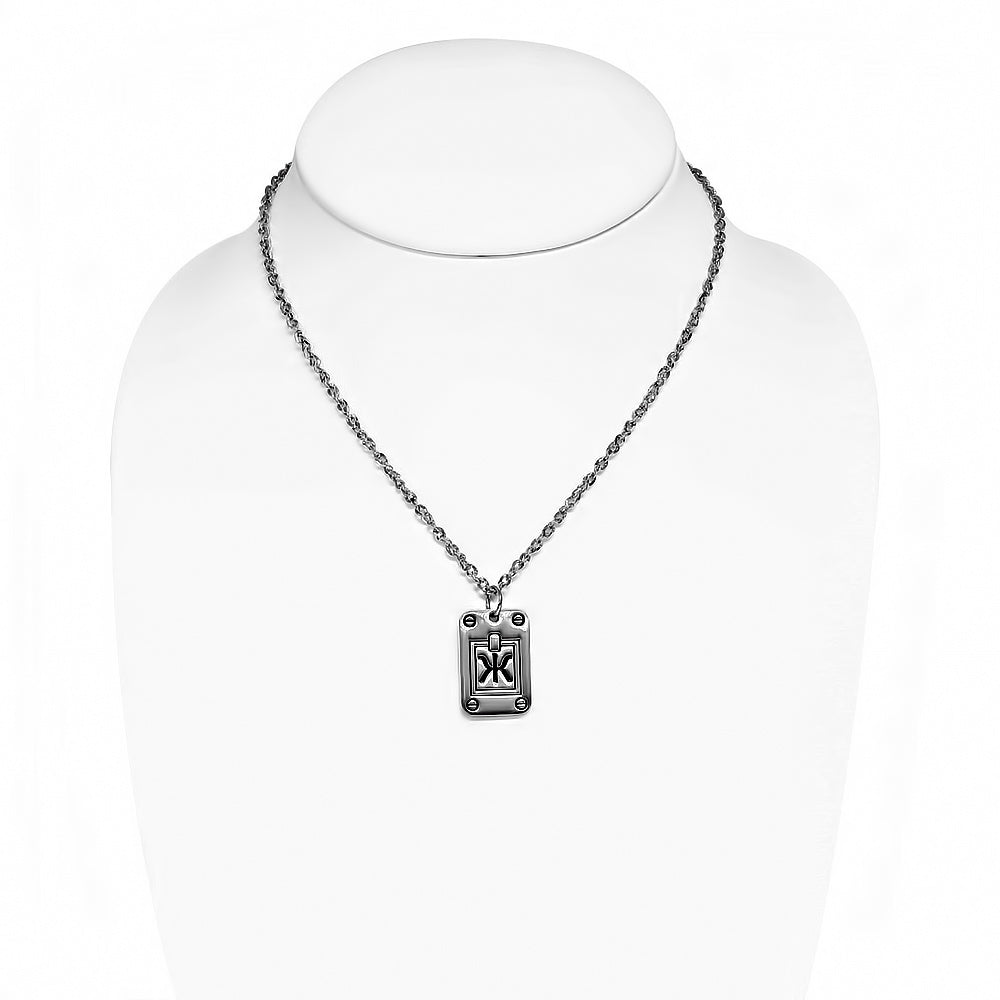 Fashion Alloy Engraved Pisces Zodiac Sign Screw Tag Charm Chain Necklace