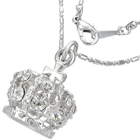 Fashion Alloy Royal Princess Crown Charm Chain Necklace w/ Clear CZ