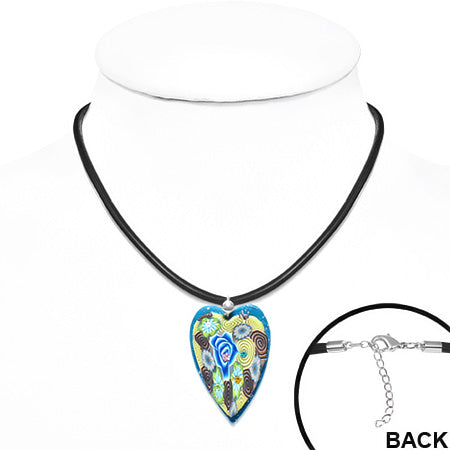 Fashion Fimo/ Polymer Clay Rose Flower Love Heart Charm Necklace w/ Colorful CZ