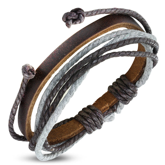 Fashion Multi-Strand Wrap Rope Adjustable Brown Leather Bracelet