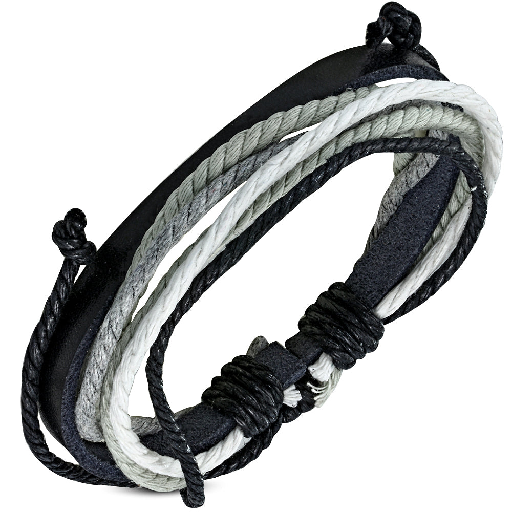 Fashion Multi-Strand Wrap Rope Adjustable Black Leather Bracelet