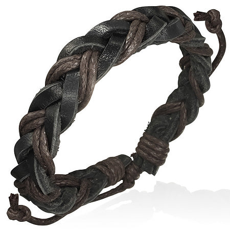 Fashion Multi Wrap Rope Braided Adjustable Black Leather Bracelet