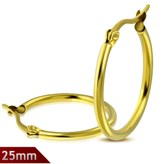 25mm | Gold Color Plated Stainless Steel Hoop Clip Back Earrings (pair)