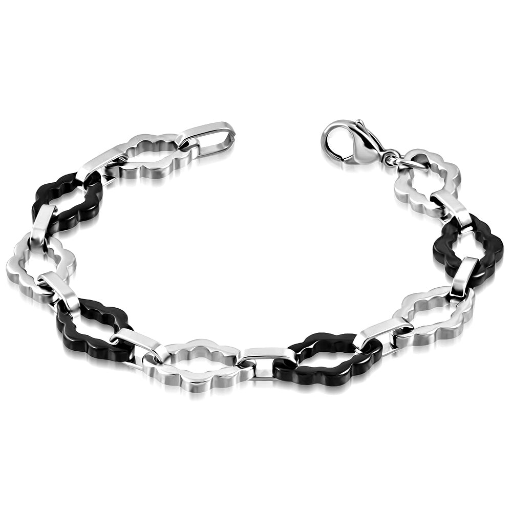 Stainless Steel Lobster Claw Clasp Closure 2-tone Flower Geometric Oval Link Bracelet