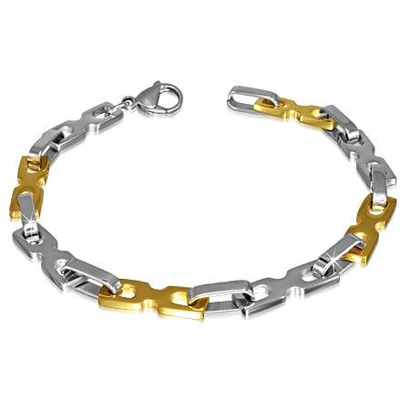 Stainless Steel Lobster Claw Clasp Closure 2-tone Bow Ribbon Fancy Oval Link Chain Bracelet