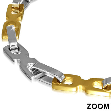 Stainless Steel Lobster Claw Clasp Closure 2-tone Bow Ribbon Fancy Oval Link Chain Bracelet