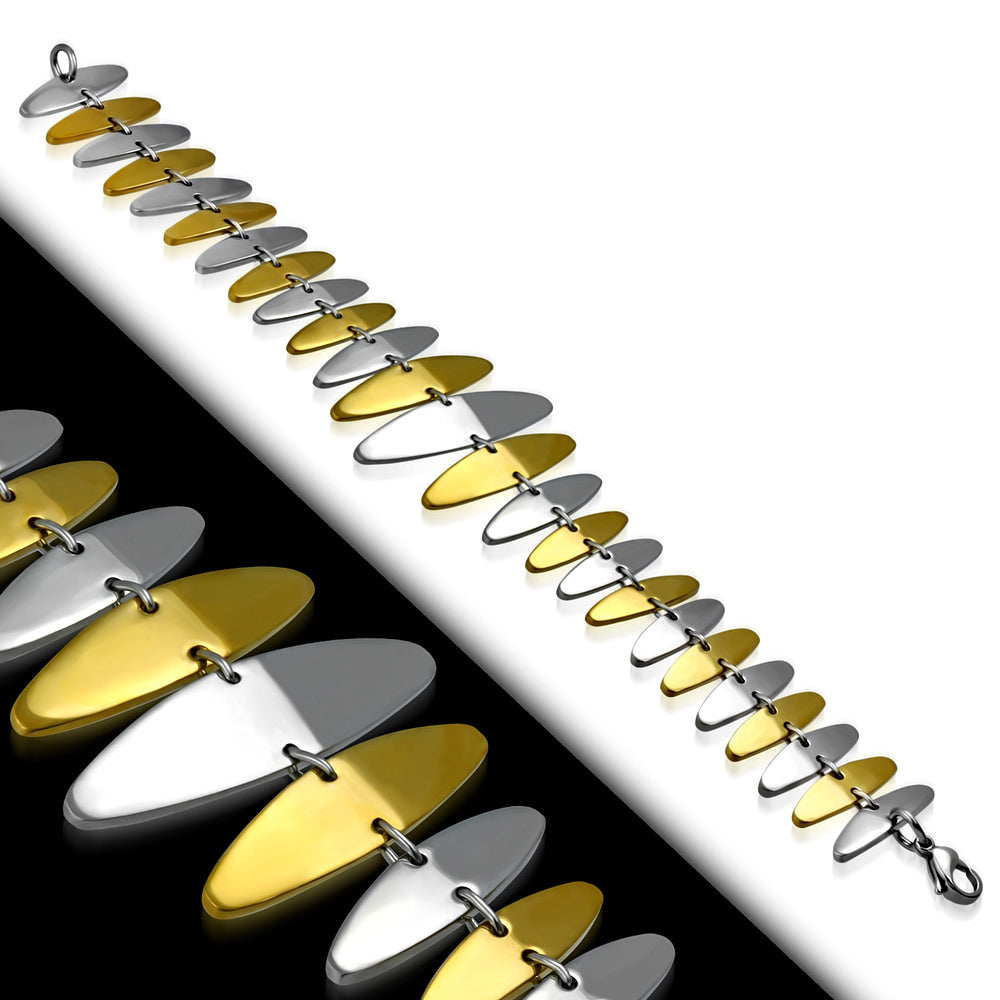 Stainless Steel 2-tone Geometric Oval Link Bracelet