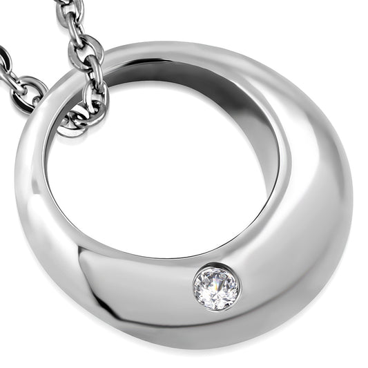 Stainless Steel Geometric Circle Charm Pendant w/ Clear CZ