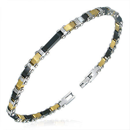 L22cm W2mm | Stainless Steel 3-tone Mini Venetian-Box Link Bracelet
