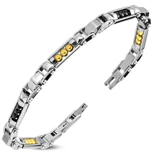 L20cm W6mm | Stainless Steel 3-tone Metal Ball Geometric Mens Link Bracelet