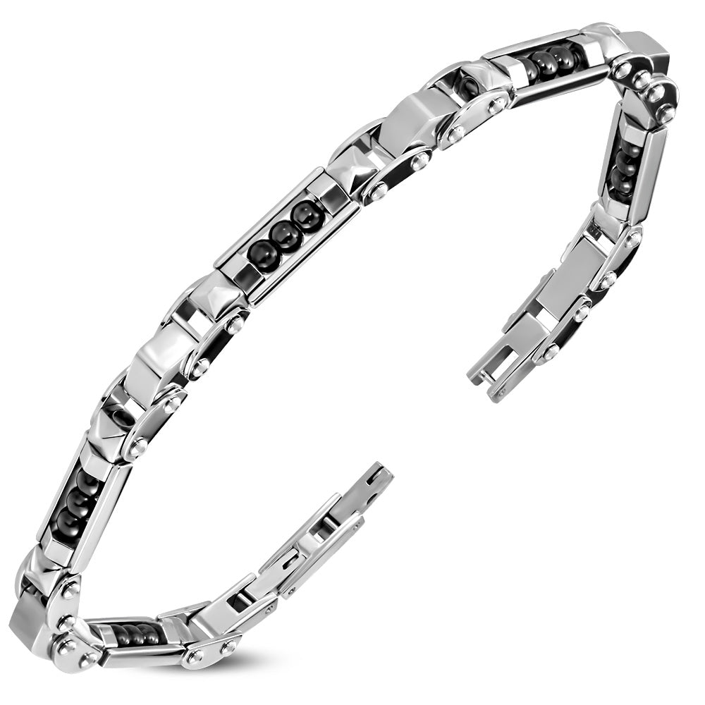 L20cm W6mm | Stainless Steel 2-tone Metal Ball Geometric Mens Link Bracelet