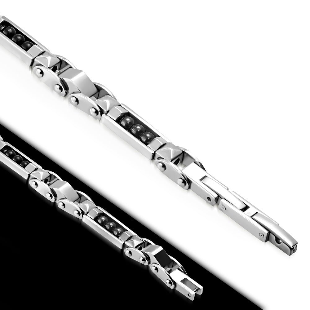 L20cm W6mm | Stainless Steel 2-tone Metal Ball Geometric Mens Link Bracelet