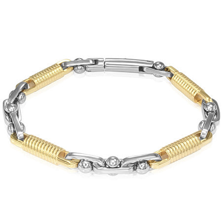Stainless Steel 2-tone Shifting Coil Link Tube Clasp Lock Bracelet