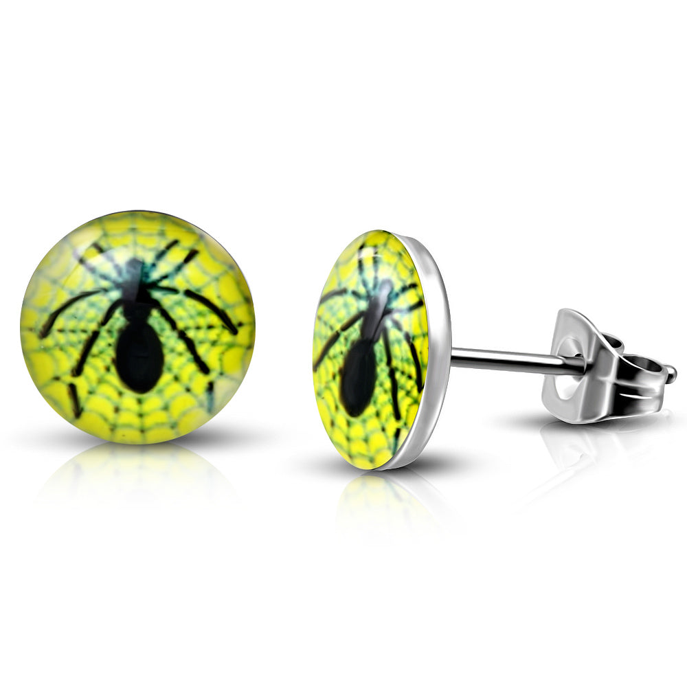7mm | Stainless Steel 2-tone Spider Web Dream Catcher Circle Stud Earrings (pair)