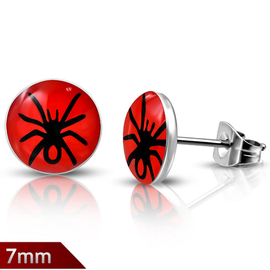 7mm | Stainless Steel 2-tone Spider Circle Stud Earrings (pair)