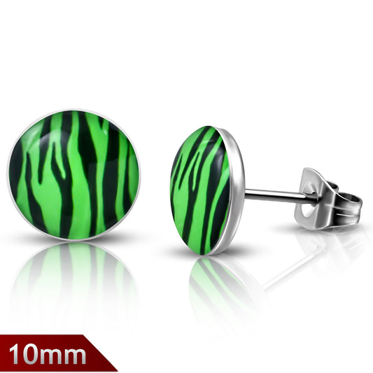 10mm | Stainless Steel 2-tone Art Paint Circle Stud Earrings (pair)
