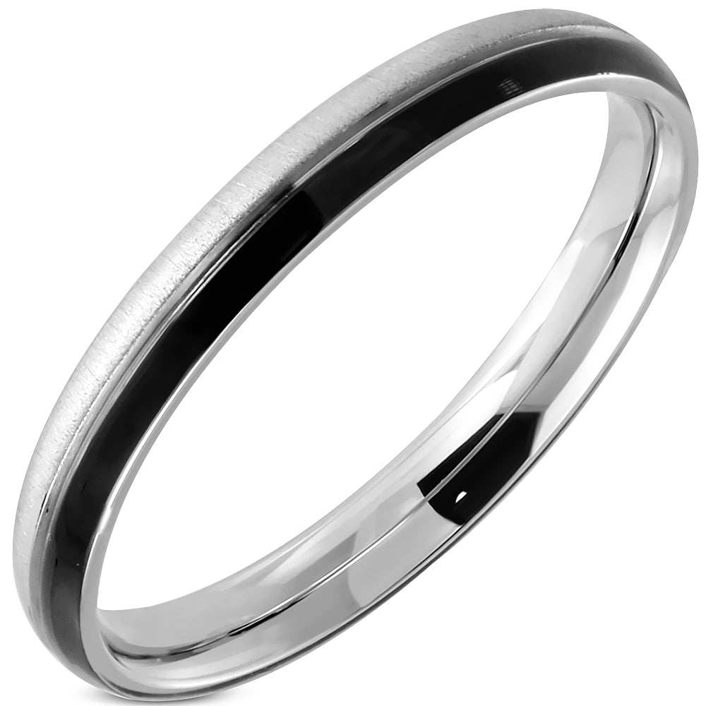 3mm | Stainless Steel Satin Finished 2­-tone Comfort Fit Half- Round Wedding Band Ring