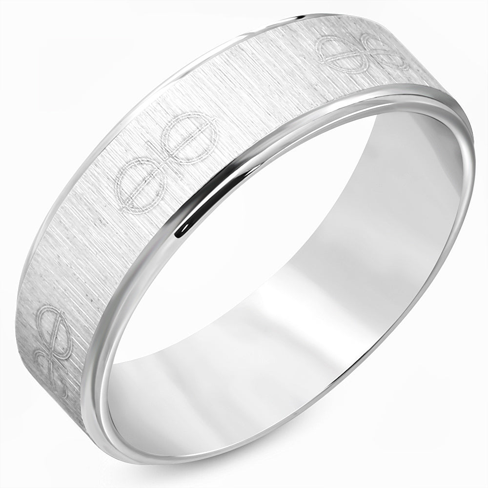 7mm | Stainless Steel Satin Finished Logo Comfort Fit Flat Band Ring