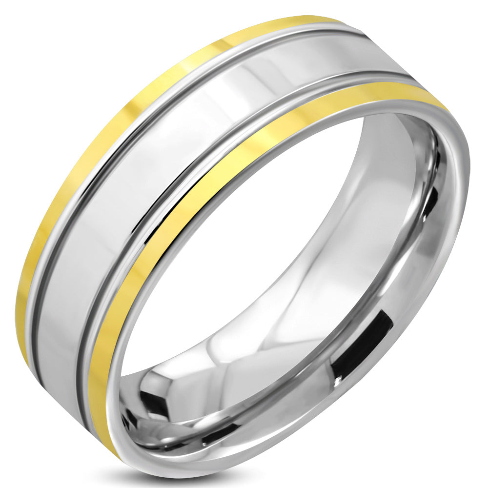 7mm | Stainless Steel 2-tone Engravable Comfort Fit Flat Band Ring