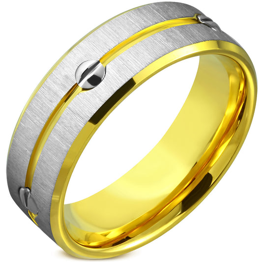 8mm | Stainless Steel Satin Finished 2-tone Screw Beveled Edge Comfort Fit Wedding Flat Band Ring