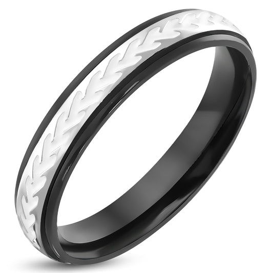 4mm | Stainless Steel 3-tone White Enameled Comfort Fit Half-Round Wedding Band Ring