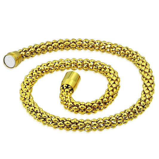 L47cm W8mm | Gold Color Plated Stainless Steel Magnetic Clasp Closure Popcorn Link Chain