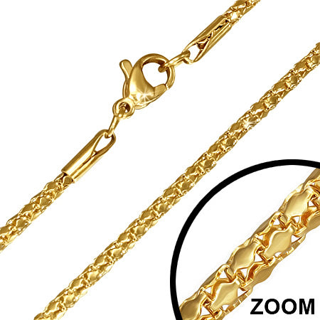 L44cm W2mm | Gold Color Plated Stainless Steel Lobster Claw Clasp Mirrored Mesh-Link Chain