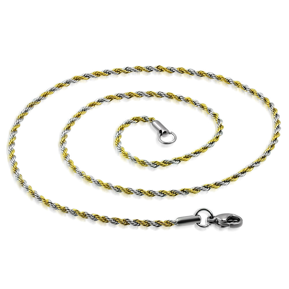 L45cm W2mm | Stainless Steel 2-tone Lobster Claw Clasp Braided Rope Link Chain