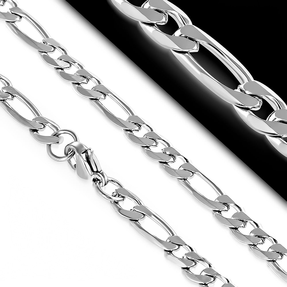 L55cm W4mm | Stainless Steel Lobster Claw Clasp Flat Figaro Link Chain