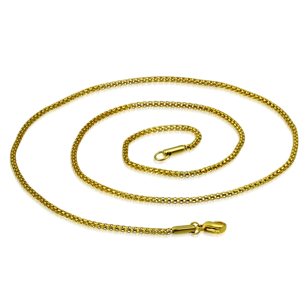 L-55cm W-2mm | Gold Color Plated Stainless Steel Lobster Claw Clasp Round Mesh Link Chain