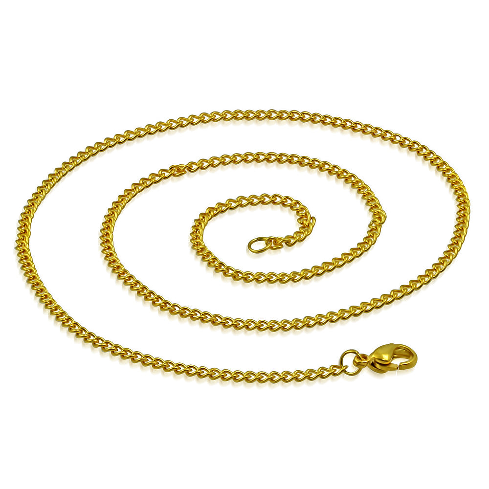 L-45cm W-2.3mm | Gold Color Plated Stainless Steel Lobster Claw Clasp Curb Cuban Link Chain