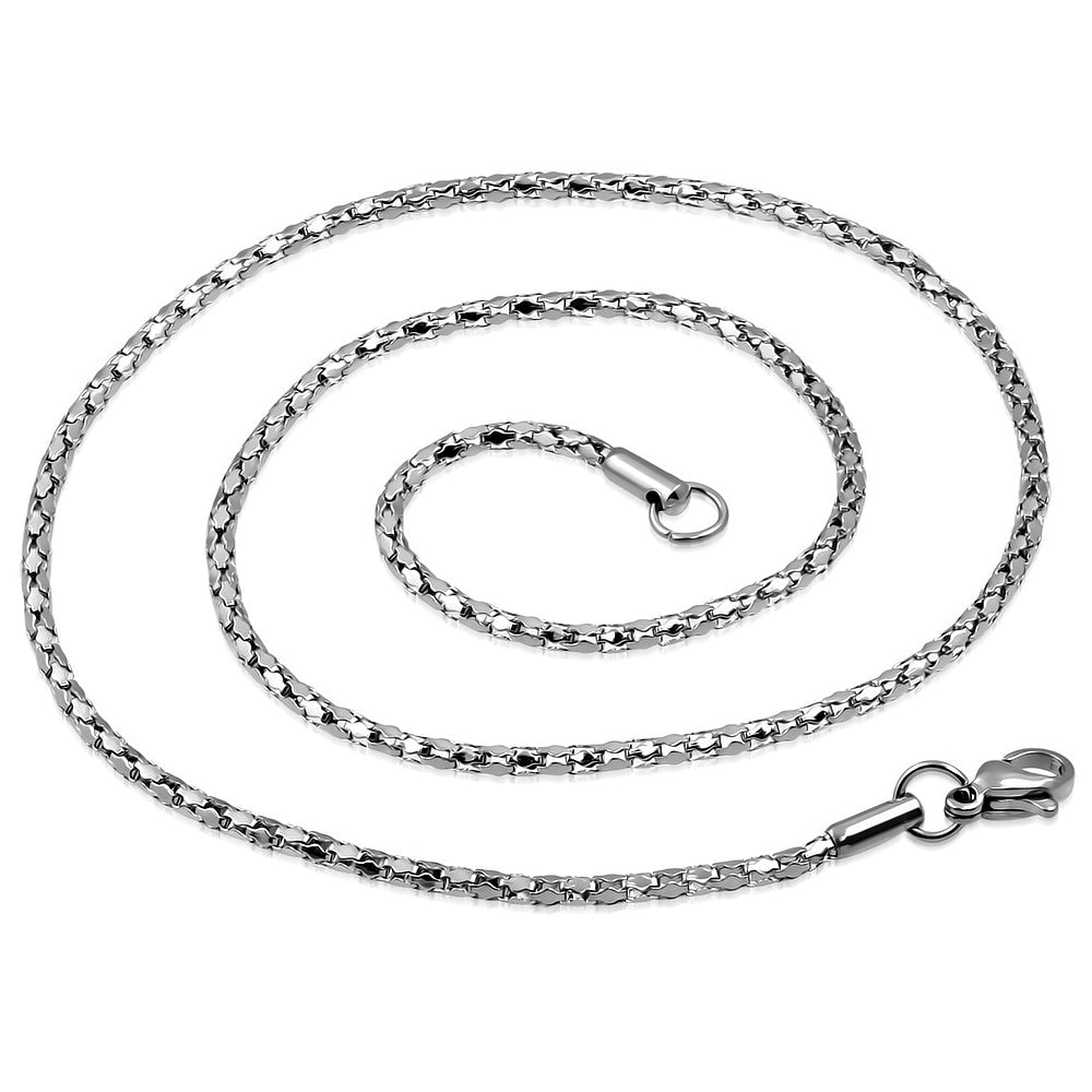 L-54cm W-2mm | Stainless Steel Lobster Claw Clasp Closure Mirrored Mesh-Link Chain