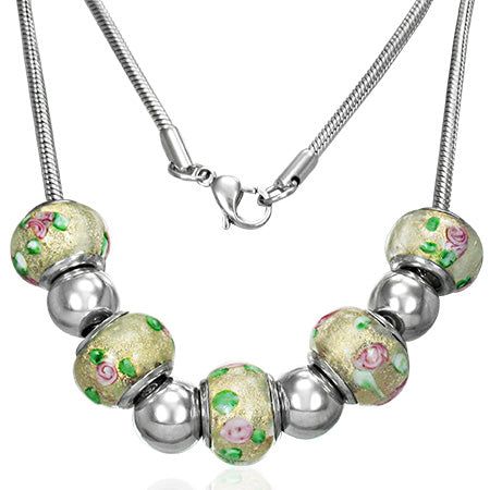 Stainless Steel Removable Glass Flower Bead Chain Necklace