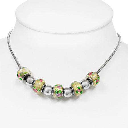 Stainless Steel Removable Glass Flower Bead Chain Necklace
