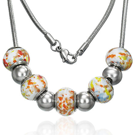 Stainless Steel Removable Glass Flower Bead Chain Necklace