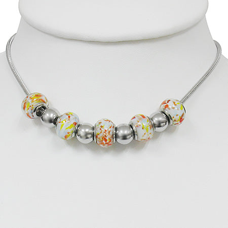 Stainless Steel Removable Glass Flower Bead Chain Necklace