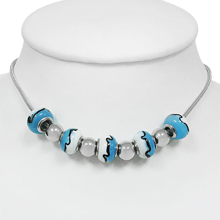 Stainless Steel Removable Tidal Wave Glass Bead Chain Necklace