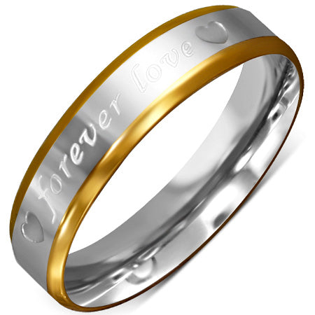 5mm | Stainless Steel 2-tone Forever Love Heart Comfort Fit Half-Round Wedding Band Ring