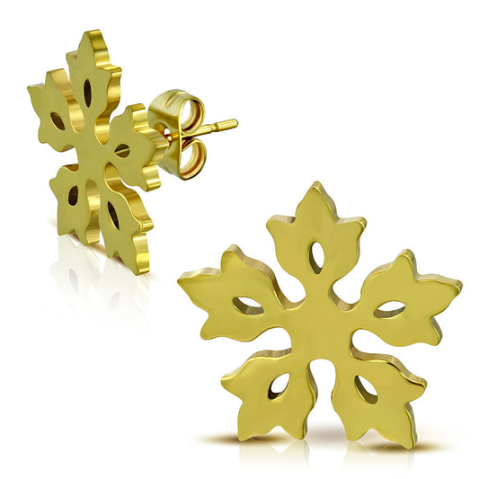 Gold Color Plated Stainless Steel Flower Snowflake Stud Earrings (pair)