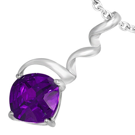 Fashion Alloy Crystal Square Twisted/ Corkscrew Pendant w/ Amethyst CZ