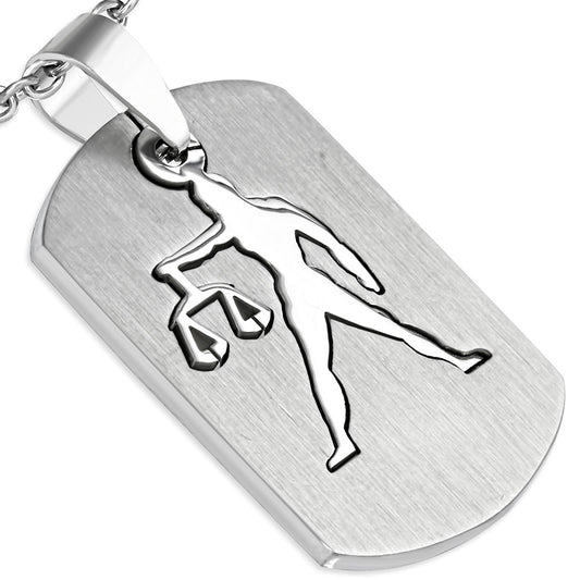 Stainless Steel 2-Part Cutout Scale Libra Zodiac Sign Rectangle Tag Biker Pendant