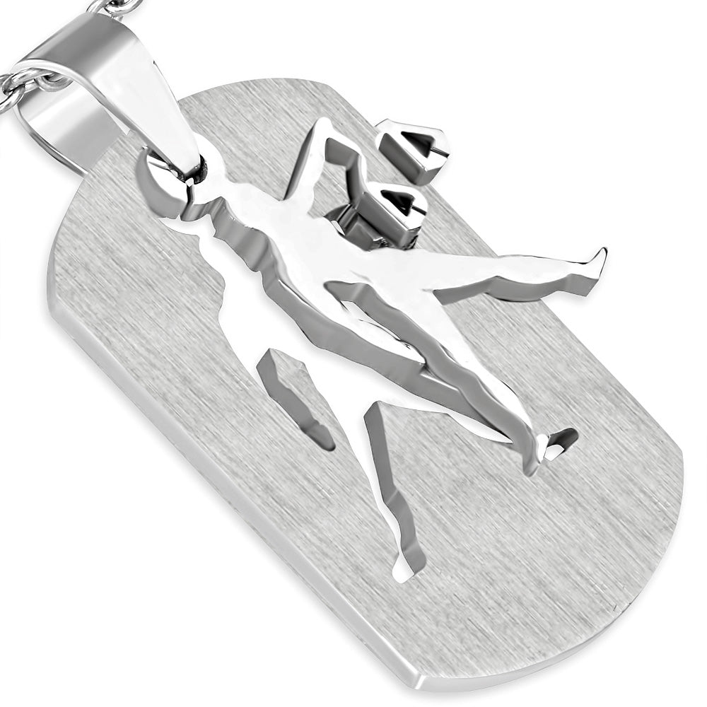 Stainless Steel 2-Part Cutout Scale Libra Zodiac Sign Rectangle Tag Biker Pendant