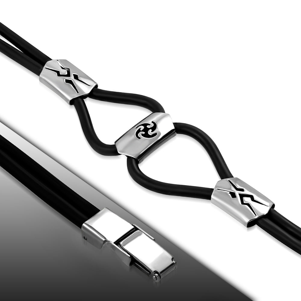 Black Rubber Bracelet w/ Stainless Steel Ninja Throwing Star / Shuriken Arrow Watch-Style