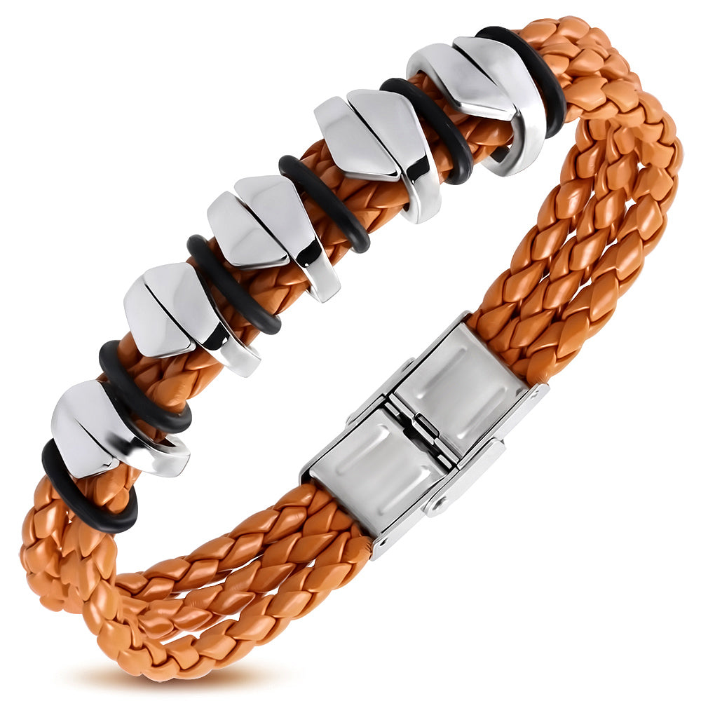 Orange Braided PU Leather w/ Stainless Steel Tube O-Ring Watch Style