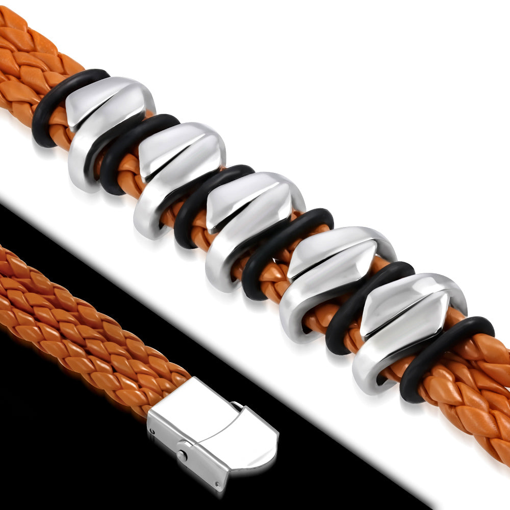 Orange Braided PU Leather w/ Stainless Steel Tube O-Ring Watch Style
