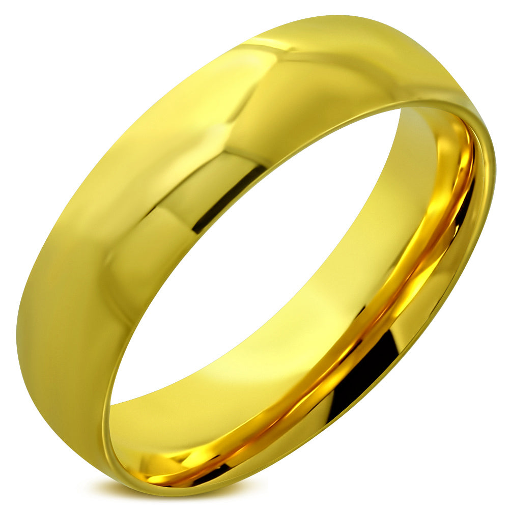 6mm | Gold Color Plated Stainless Steel Comfort Fit Half- Round Wedding Band Ring ­