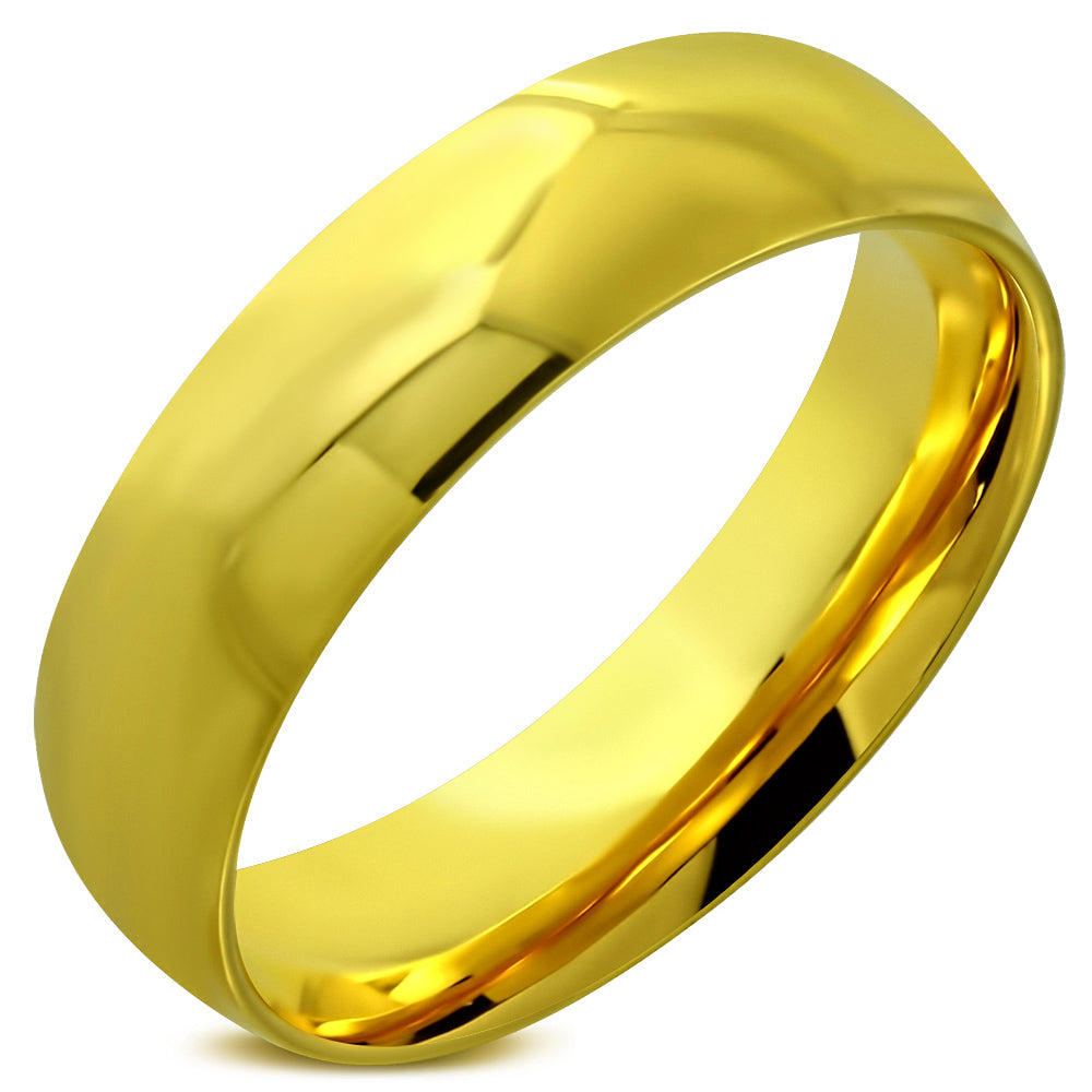 6mm | Gold Color Plated Stainless Steel Comfort Fit Half- Round Wedding Band Ring 